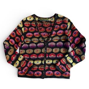 Peruvian Connection Cardigan Pima Cotton Button Women’s XS Circles Artisan Boho